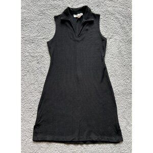 10P Petite - Short Sleeveless Black Stretchy Collared V Neck Tank Dress - Slinky